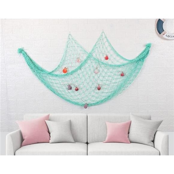 Natural Fishing Net Decor with Shells 79 Inch Beach Theme Decor for Party (Aqua) - Picture 6 of 6